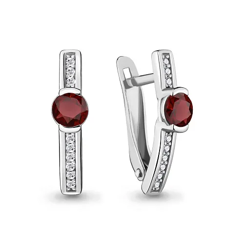 4412503А Серьги из Серебра с гранатами, фианитами