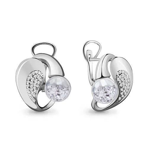 45393А Серьги из Серебра с стёклами, фианитами из коллекции "French ball"