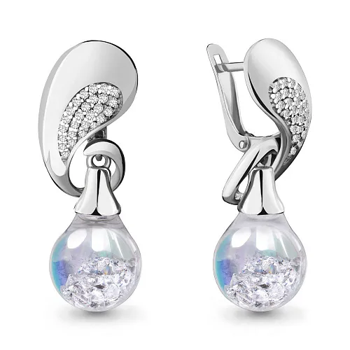 45347Г Серьги из Серебра с стёклами, фианитами из коллекции "French ball"