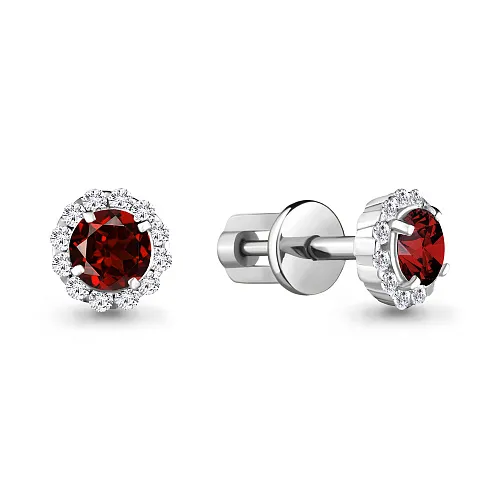 4408603А Серьги из Серебра с гранатами, фианитами