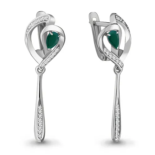 4387409А Серьги из Серебра с агатами, фианитами