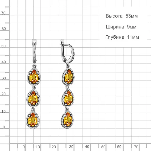 4428906А Серьги из Серебра с фианитами, цитринами