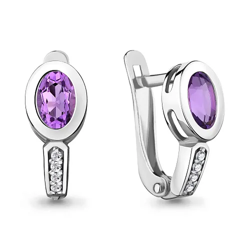4735504А Серьги из Серебра с аметистами, фианитами