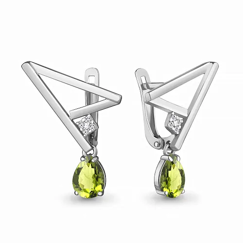 4768507А Серьги из Серебра с фианитами, хризолитами