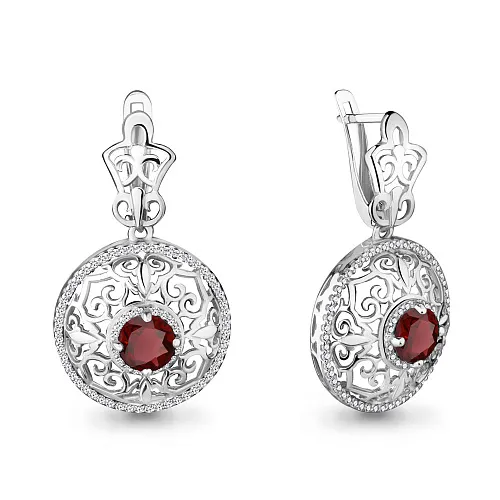 4429103А Серьги из Серебра с гранатами, фианитами