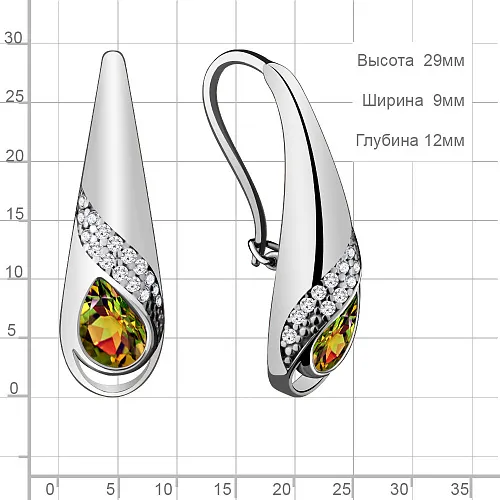 4720719А Серьги из Серебра с султанитами иск., фианитами