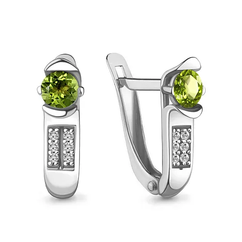 4413107А Серьги из Серебра с фианитами, хризолитами