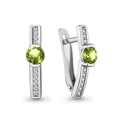 4412507А Серьги из Серебра с фианитами, хризолитами