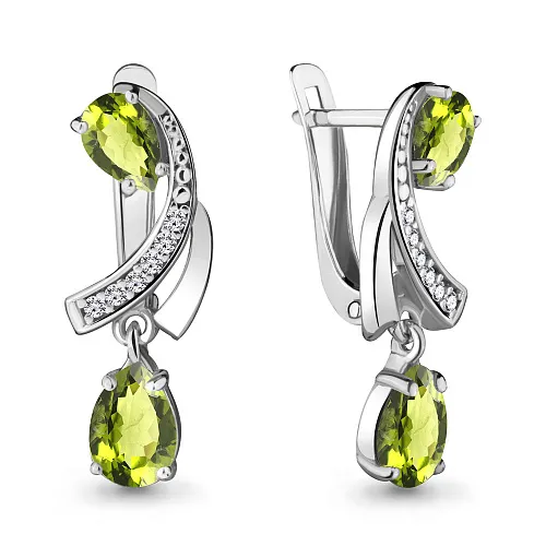 4721107А Серьги из Серебра с фианитами, хризолитами