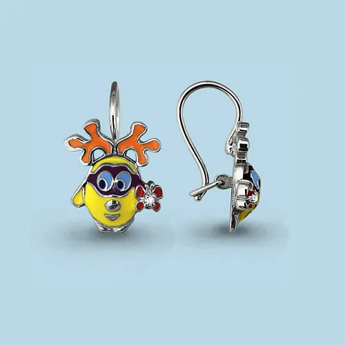 45142А Серьги из серебра с фианитами, эмалью из коллекции "Happy"