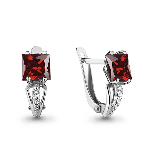 4414503А Серьги из Серебра с гранатами, фианитами