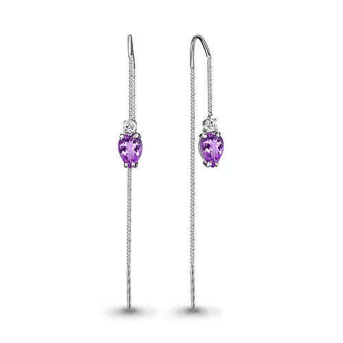 4744904А Серьги из Серебра с аметистами, фианитами