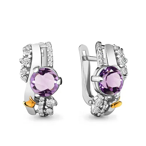 4471804А Серьги из Серебра с аметистами, фианитами