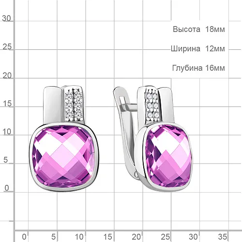 4750184А Серьги из Серебра с наноаметистами иск., фианитами