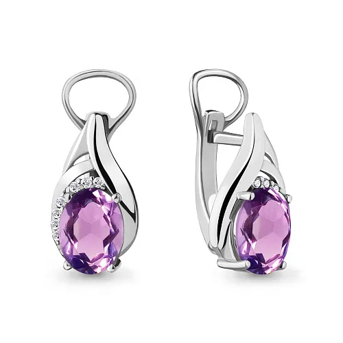 4475604А Серьги из Серебра с аметистами, фианитами