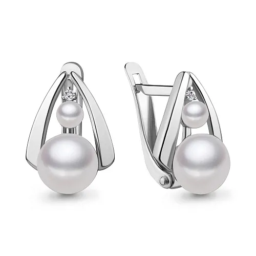 49322А Серьги из Серебра с культ. жемчугом  аа, фианитами