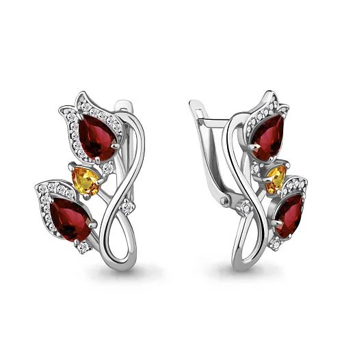 4487837А Серьги из Серебра с гранатами, фианитами, цитринами