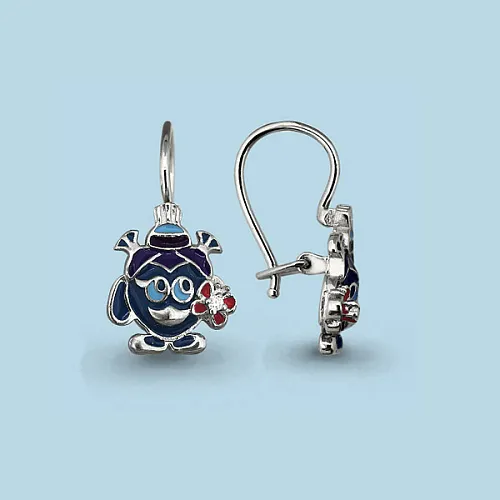 45148А Серьги из серебра с фианитами, эмалью из коллекции "Happy"