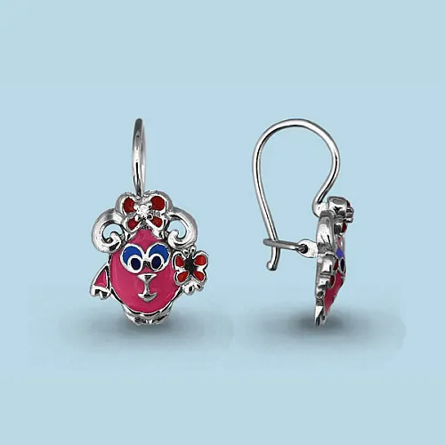 45145А Серьги из серебра с фианитами, эмалью из коллекции "Happy"