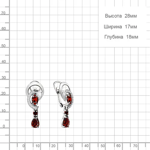 4431503А Серьги из Серебра с гранатами, фианитами