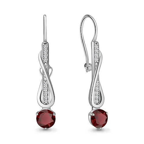 4774303А Серьги из Серебра с гранатами, фианитами