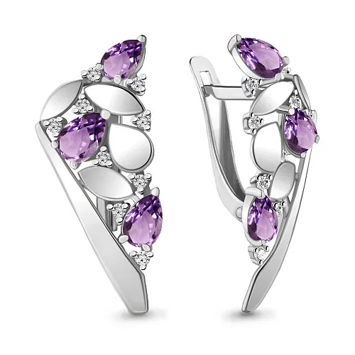 4743604А Серьги из Серебра с аметистами, фианитами