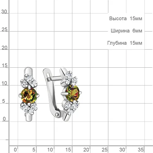 4762519А Серьги из Серебра с султанитами иск., фианитами