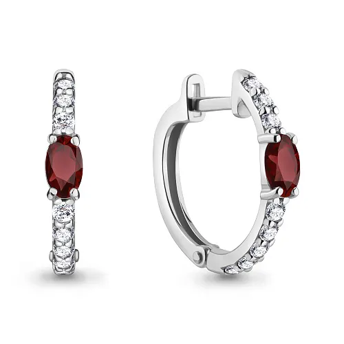 4752103А Серьги из Серебра с гранатами, фианитами
