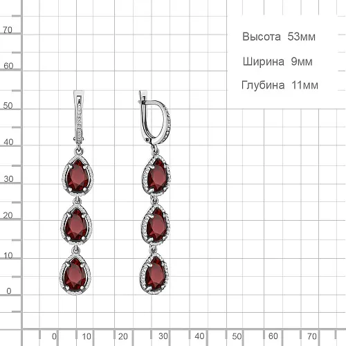 4428903А Серьги из Серебра с гранатами, фианитами