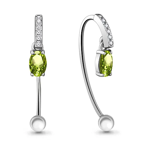4829607А Серьги из Серебра с фианитами, хризолитами