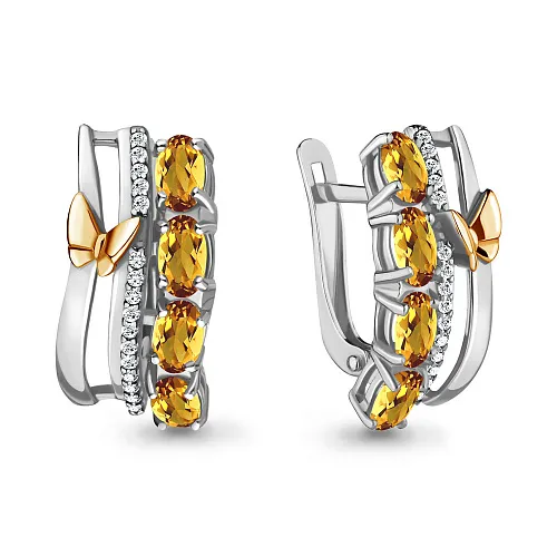 4471306А Серьги из Серебра с фианитами, цитринами