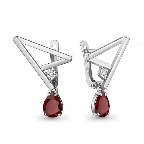 4768503А Серьги из Серебра с гранатами, фианитами