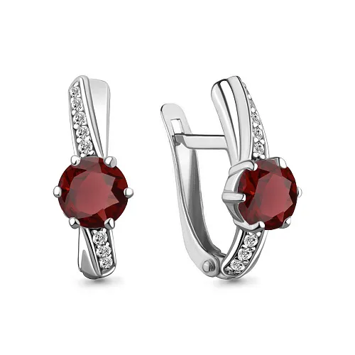 4748303А Серьги из Серебра с гранатами, фианитами
