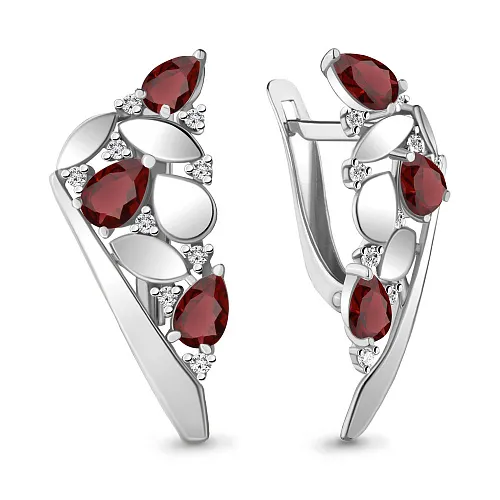 4743603А Серьги из Серебра с гранатами, фианитами из коллекции "Тея"