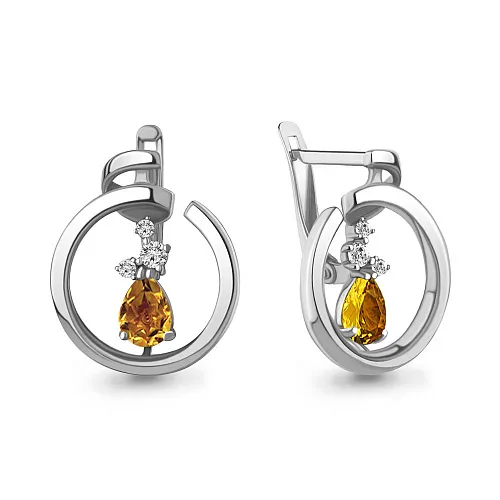 4758506А Серьги из Серебра с фианитами, цитринами