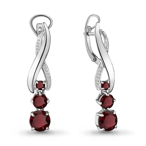 4431603А Серьги из Серебра с гранатами, фианитами