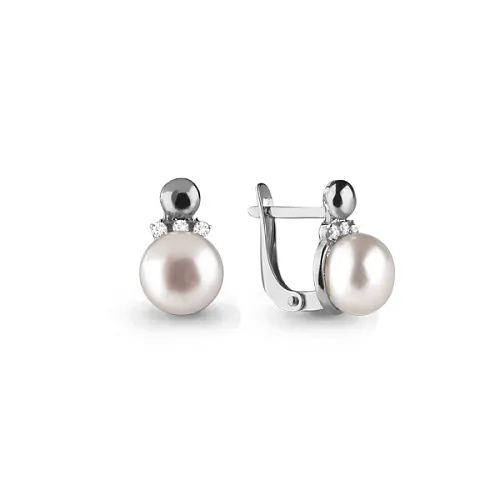 45674А Серьги из Серебра с культ. жемчугом  аа, фианитами
