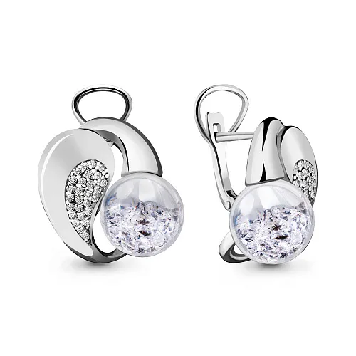 45346А Серьги из Серебра с стёклами, фианитами из коллекции "French ball"