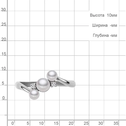 67387А Кольцо из Серебра с культ. жемчугом  аа, фианитами