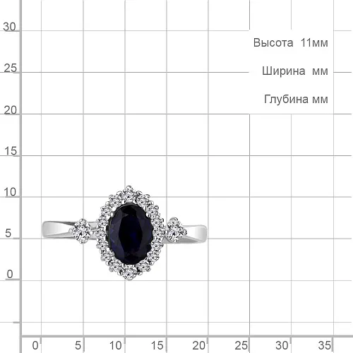 67377АБ Кольцо из Серебра с наносапфиром, фианитами из коллекции "Клеопатра"