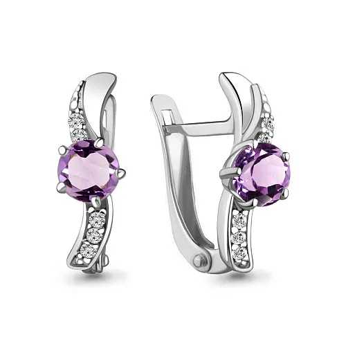 4748404А Серьги из Серебра с аметистами, фианитами