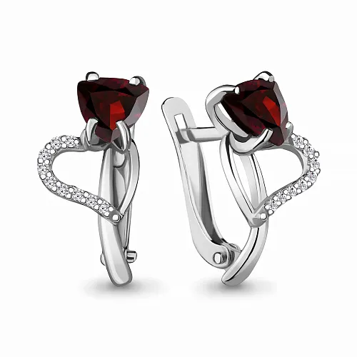4419103А Серьги из Серебра с гранатами, фианитами