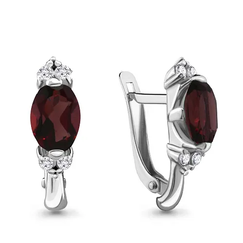 4414103А Серьги из Серебра с гранатами, фианитами