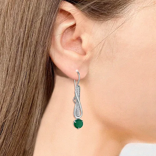 4774309А Серьги из Серебра с агатами, фианитами