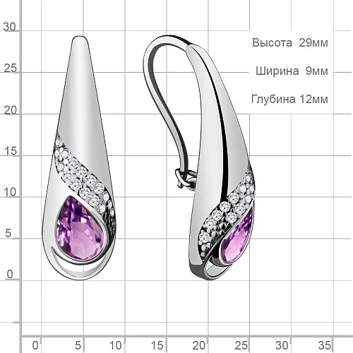 4720704А Серьги из Серебра с аметистами, фианитами