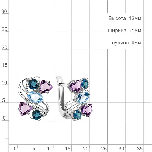 4462042 Серьги из Серебра с аметистами, топазами лондон блю, топазами свисс блю из коллекции "Алиса"