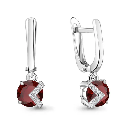 4736503А Серьги из Серебра с гранатами, фианитами