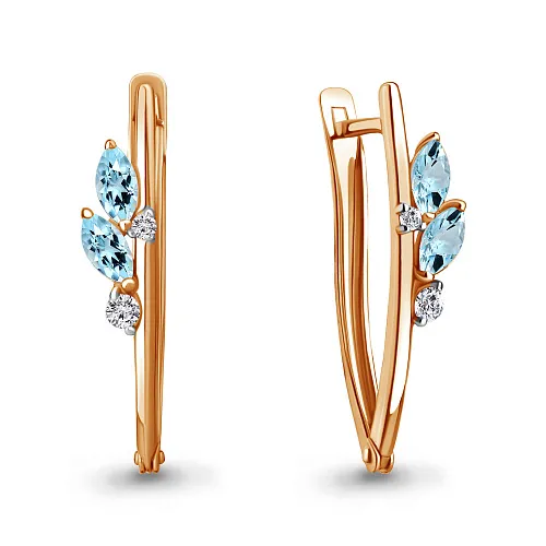 4767502А Серьги из Золота с топазами скай блю, фианитами