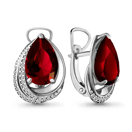4479985А Серьги из Серебра с наногранатами, фианитами из коллекции "Каприз"