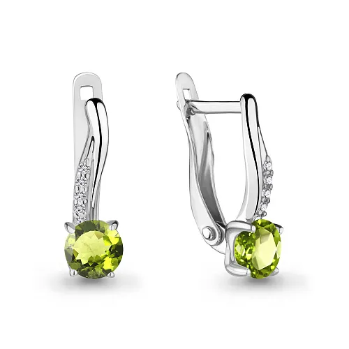 4406007А Серьги из Серебра с фианитами, хризолитами